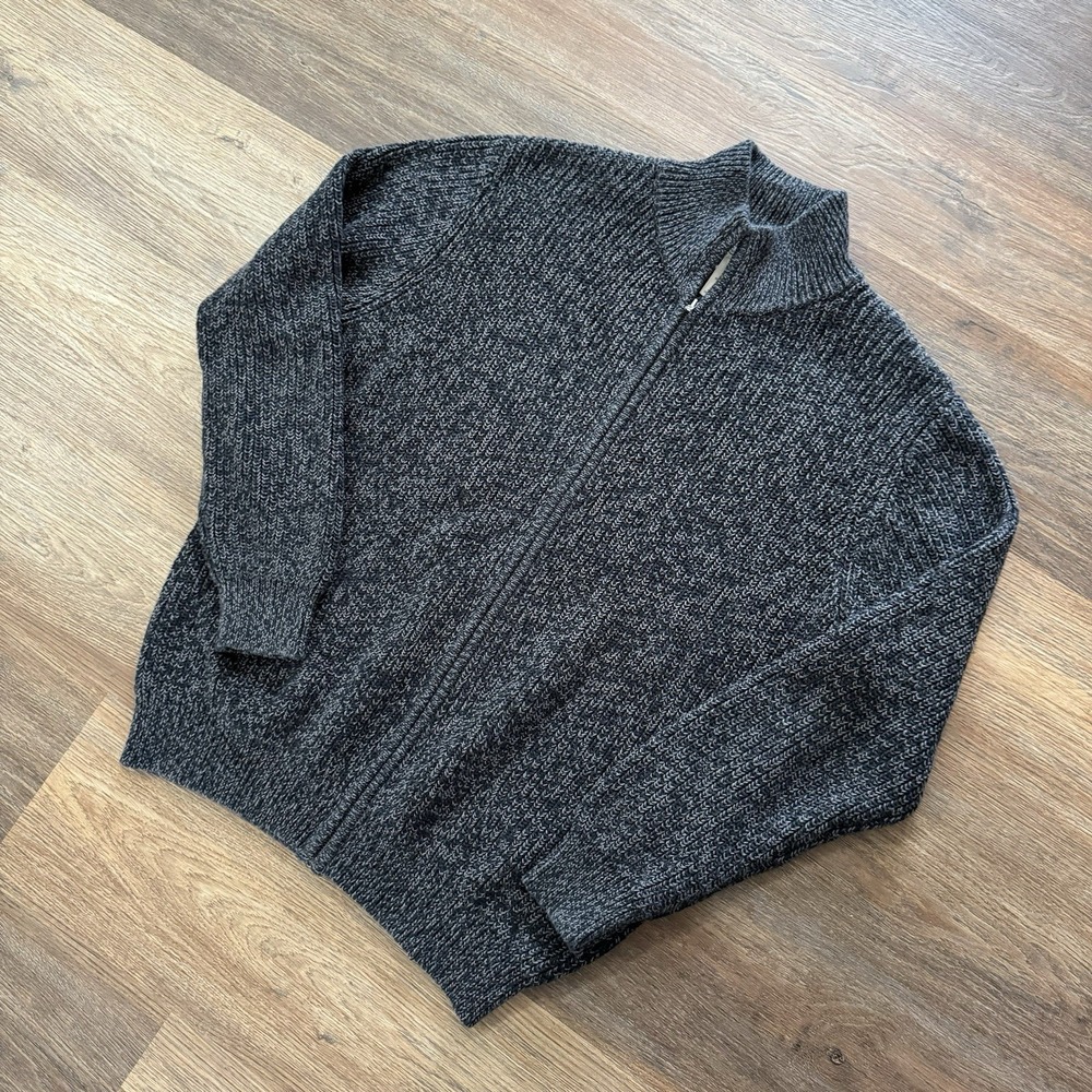 LL Bean Full Zip Gray Knit Sweater Men's Sz XL Cotton Preppy Casual‎ Fall